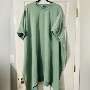 J. NNA Casual Washed Green Oversized Terry Sweatshirt Dress